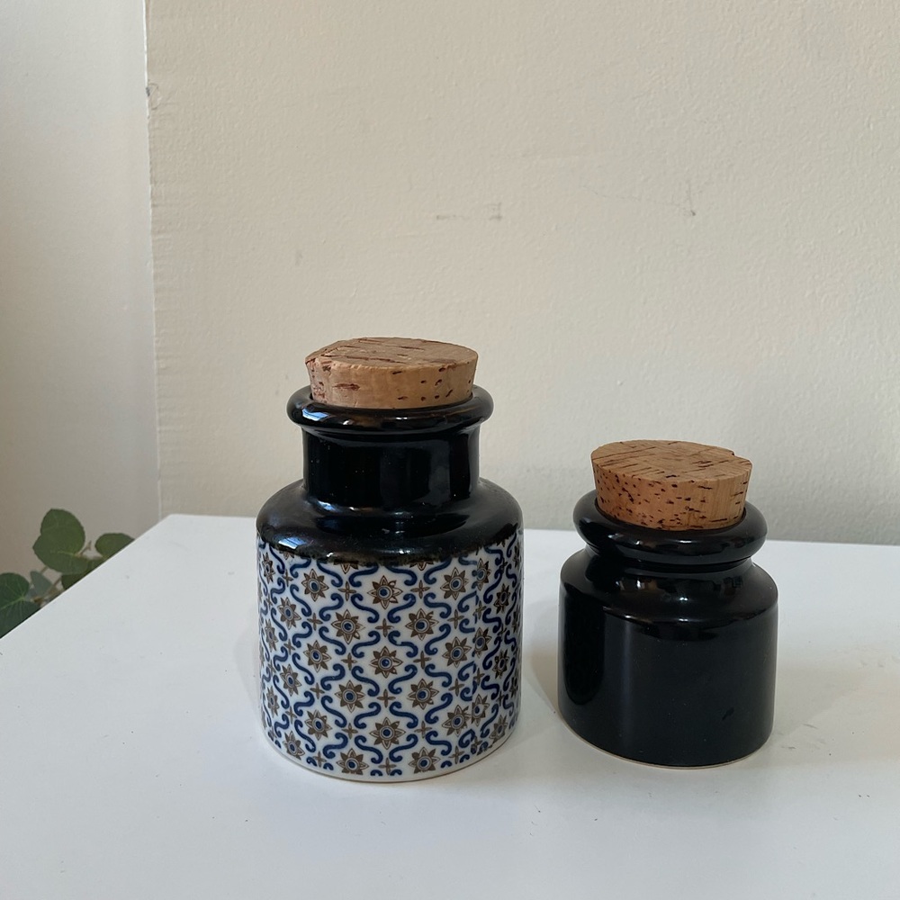 Set of two vintage cork bottle small canister